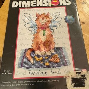 Purrfect Angel Cat Cross Stitch Kit by dimensions cat, tilted halo, angel wings